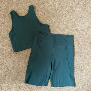 NWOT Girlfriend Collective Moss Dylan Tank Bra and Moss High-Rise Bike Short